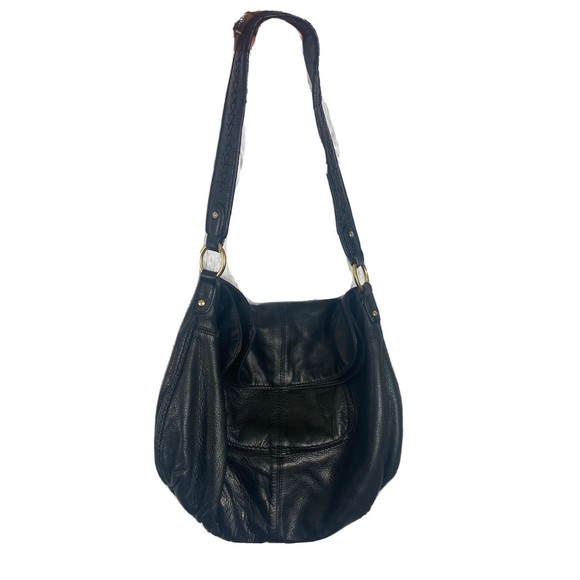 Sigrid Olsen Black Leather Gold Stud Hobo Style Handbag Purse - Picture 1 of 9